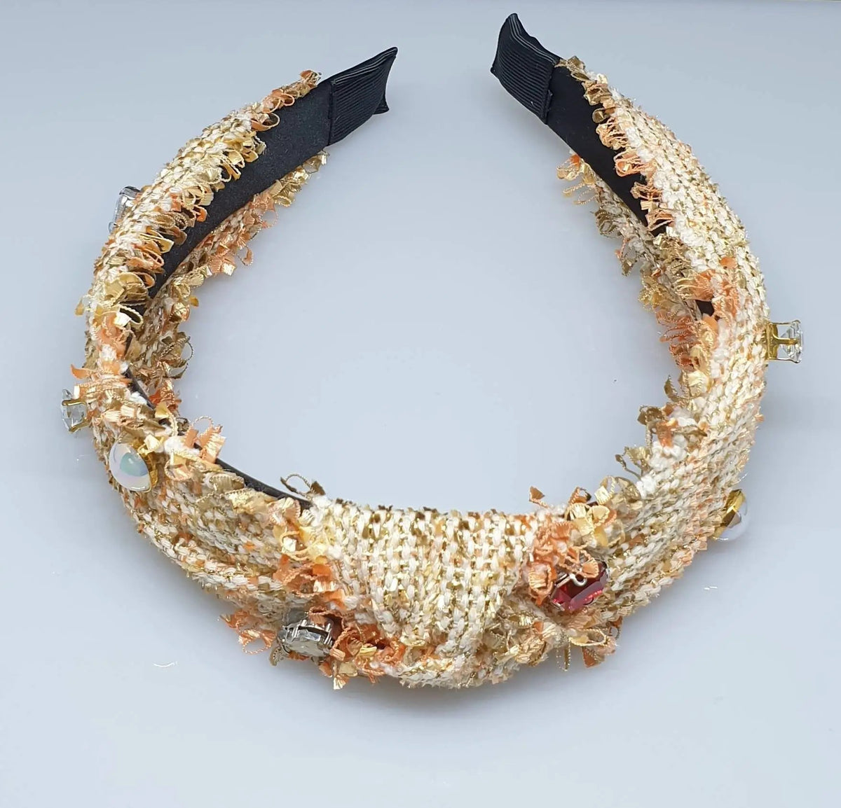 Rose Gold Tweed Headband With Pearls And Diamantè. by Clarissas Boutique London