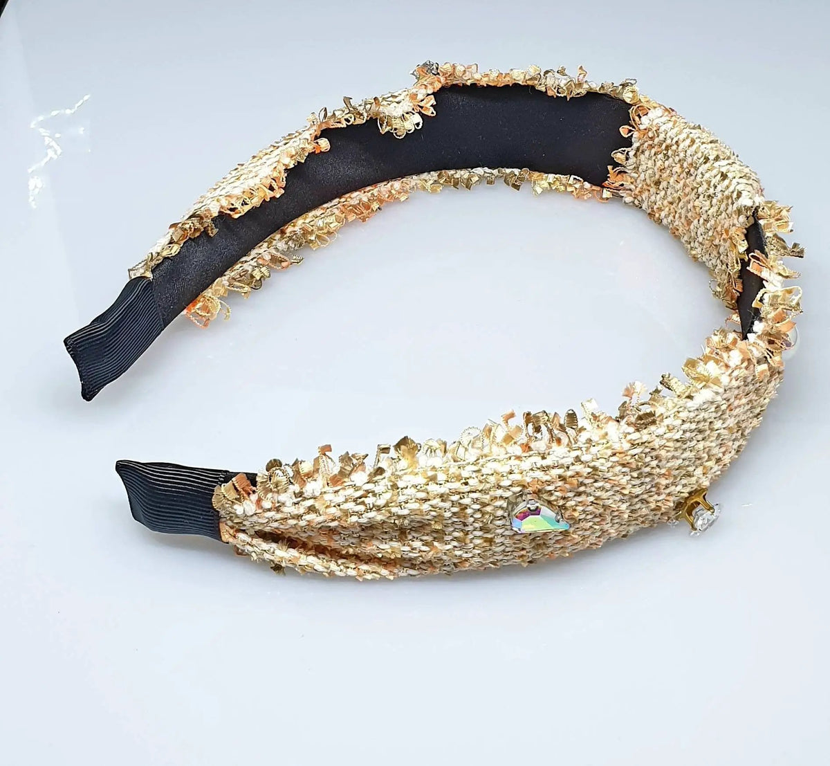 Rose Gold Tweed Headband With Pearls And Diamantè. by Clarissas Boutique London