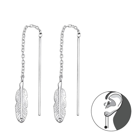 Feather - 925 Sterling Silver Plain Earring For Women's Gift Bride Made by Clarissas Boutique London