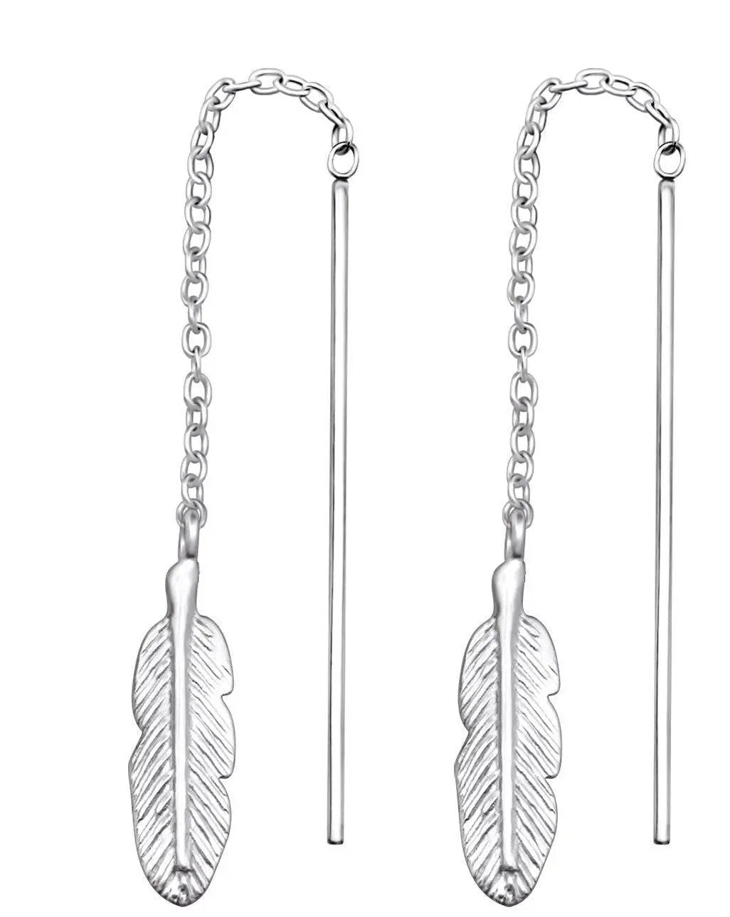 Feather - 925 Sterling Silver Plain Earring For Women's Gift Bride Made by Clarissas Boutique London