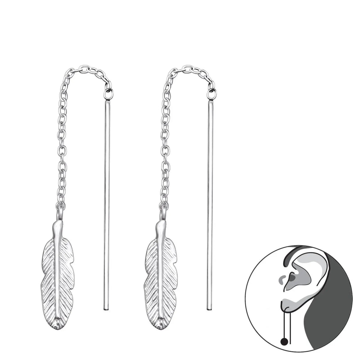 Feather - 925 Sterling Silver Plain Earring For Women's Gift Bride Made by Clarissas Boutique London