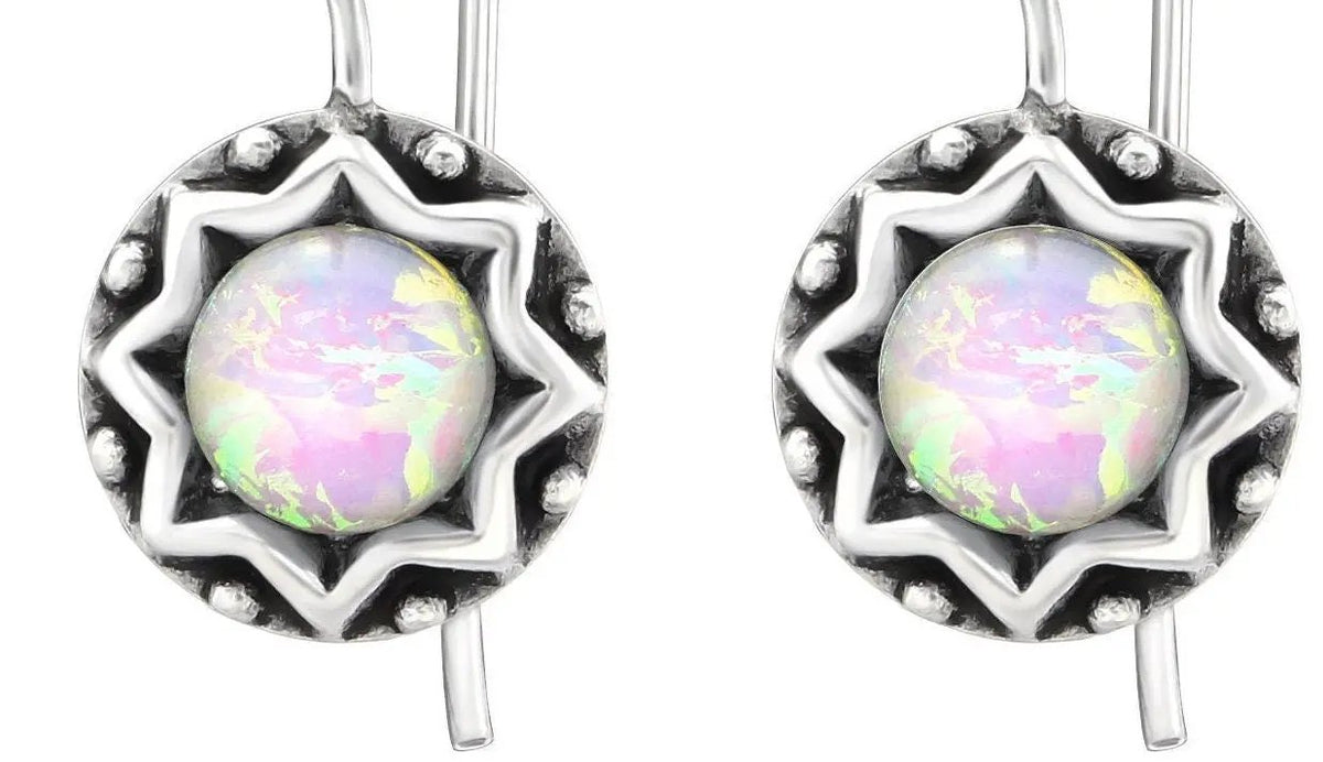 Semi Precious White Opal Round - 925 Sterling Silver For Women's Gift Wedding Braids Maid by Clarissas Boutique London