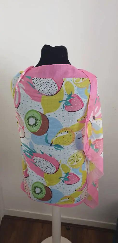Colourful Picnic Fruit Print Frayed Scarf, Womens Scarves, Scarf, Wraps, Clarissasboutiqueuk by Clarissas Boutique