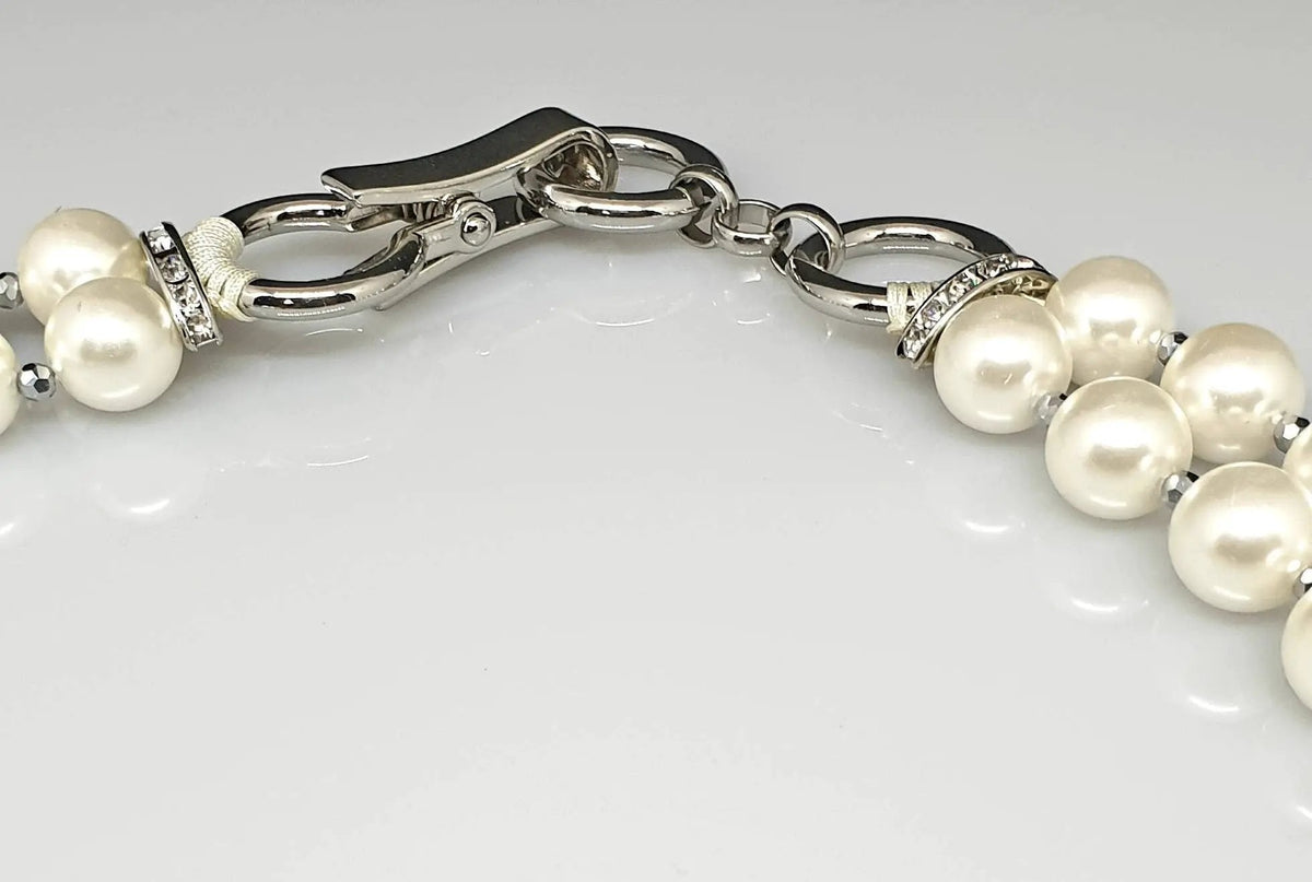 Two Strand Classy Pearl Statement, Five Star Necklace, Diamante, Necklace with Stunning Silver Clasp Handmade, Women Accessories by Clarissas Boutique London