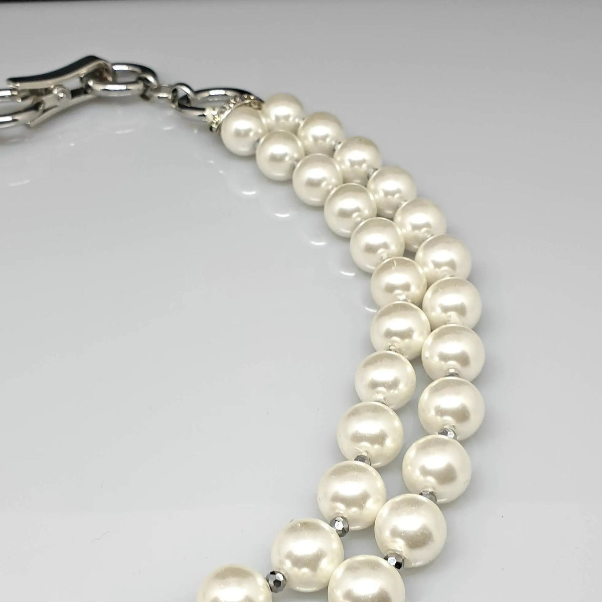 Two Strand Classy Pearl Statement, Five Star Necklace, Diamante, Necklace with Stunning Silver Clasp Handmade, Women Accessories by Clarissas Boutique London