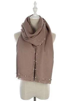Pearl & Diamante Trim Frayed Scarf by productions and print