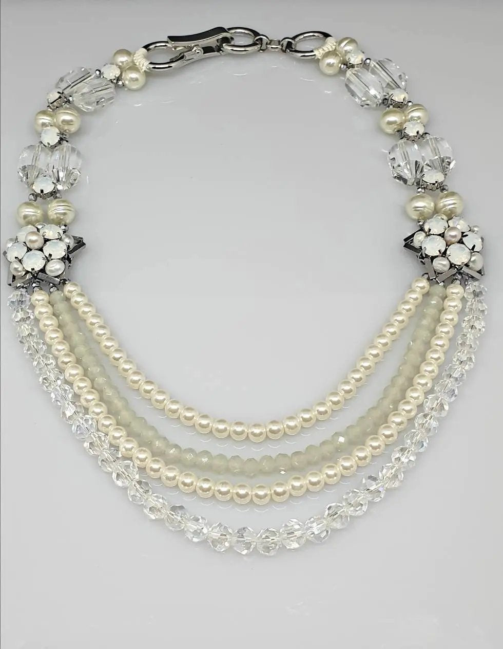 Vintage Style 4 Strand Pearl Necklace With Clasp, With Crystal Beads, Multi, Pearls, Bridge Pearls, Great Pearls, Crystal Necklace by Clarissas Boutique London
