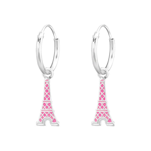 Hanging Eiffel Tower- 925 Sterling Silver Ear Hoops For Women's Girls Best Friends by Clarissas Boutique London