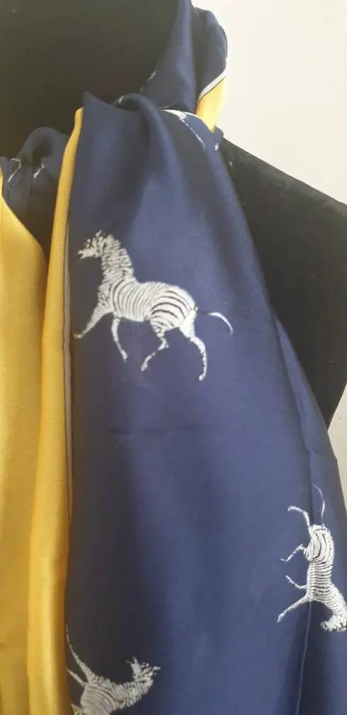 Fashion Zebra Print Silk Scarf Navy Blue Women's Scarf by productions and print