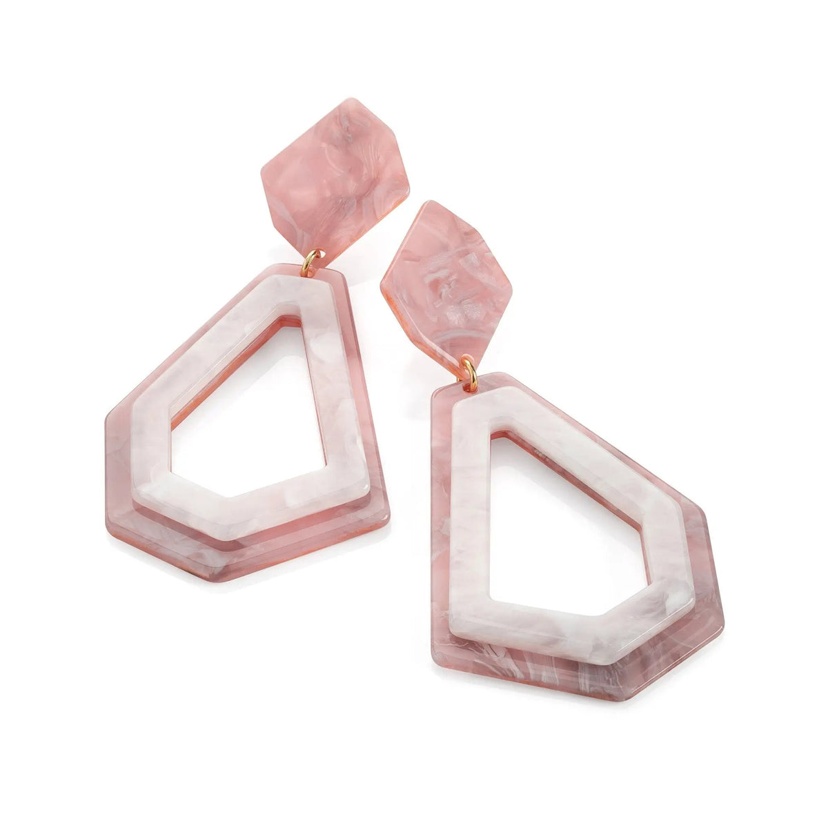 Pink and white tone marble effect drop earring. by Clarissas Boutique London
