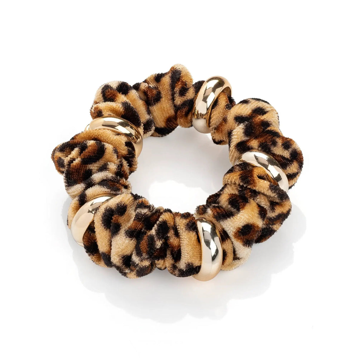 Leopard Velvet Effect Animal Print Mini Elasticated Scrunchie With Rings. by Clarissas Boutique London