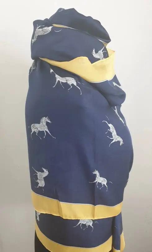 Fashion Zebra Print Silk Scarf Navy Blue Women's Scarf by productions and print