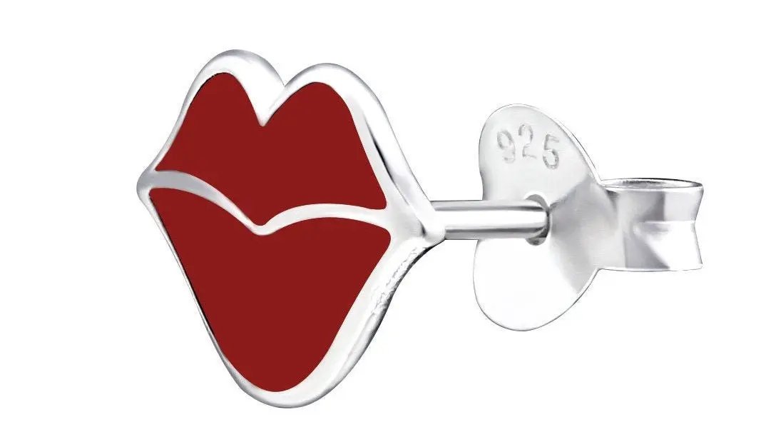 Lips - 925 Sterling Silver Colourful Ear Studs For Women's Best Friends Gift by Clarissas Boutique London