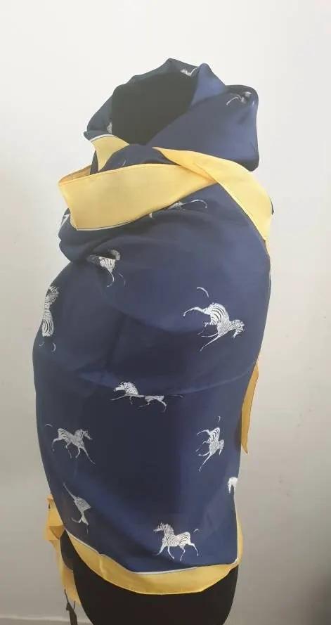 Fashion Zebra Print Silk Scarf Navy Blue Women's Scarf by productions and print
