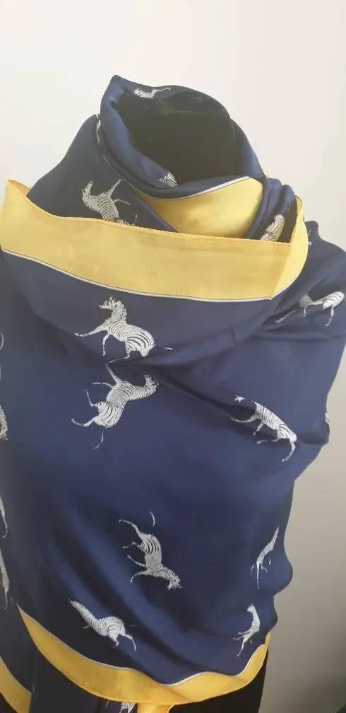 Fashion Zebra Print Silk Scarf Navy Blue Women's Scarf by productions and print