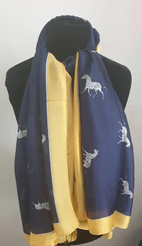 Fashion Zebra Print Silk Scarf Navy Blue Women's Scarf by productions and print