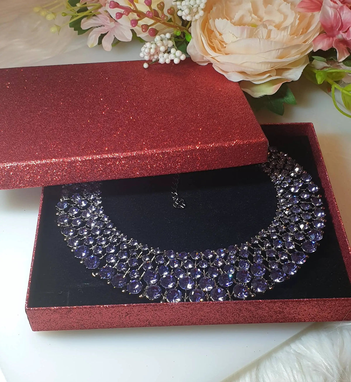 Purple Diamontè Crystal Choker Statement Necklace by Clarissas Boutique London
