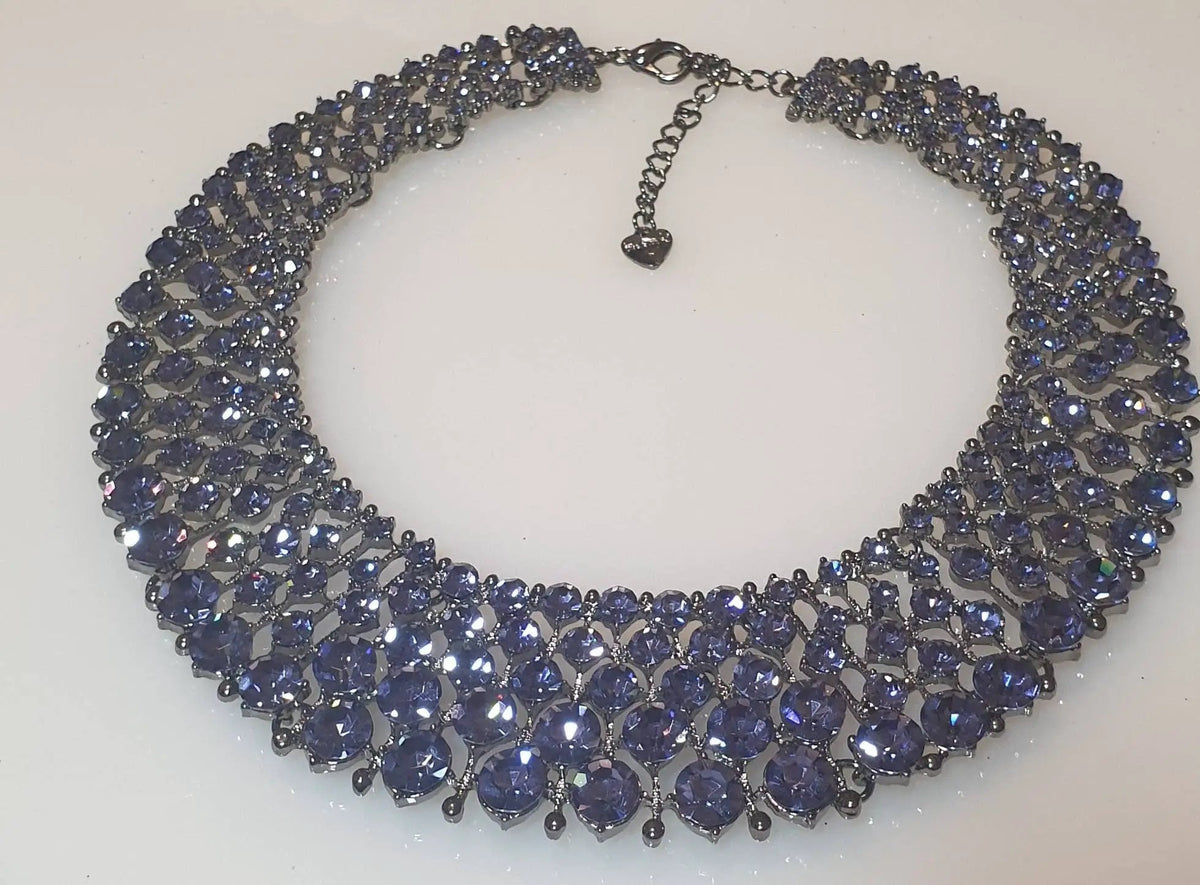 Purple Diamontè Crystal Choker Statement Necklace by Clarissas Boutique London