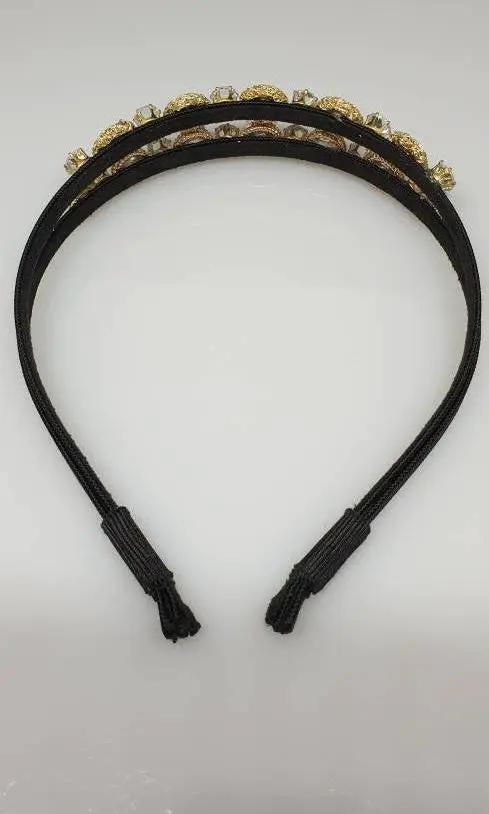 Gold Tone Double‑Band Baroque Pearl & Diamanté Jewelled Headband by Clarissas Boutique London