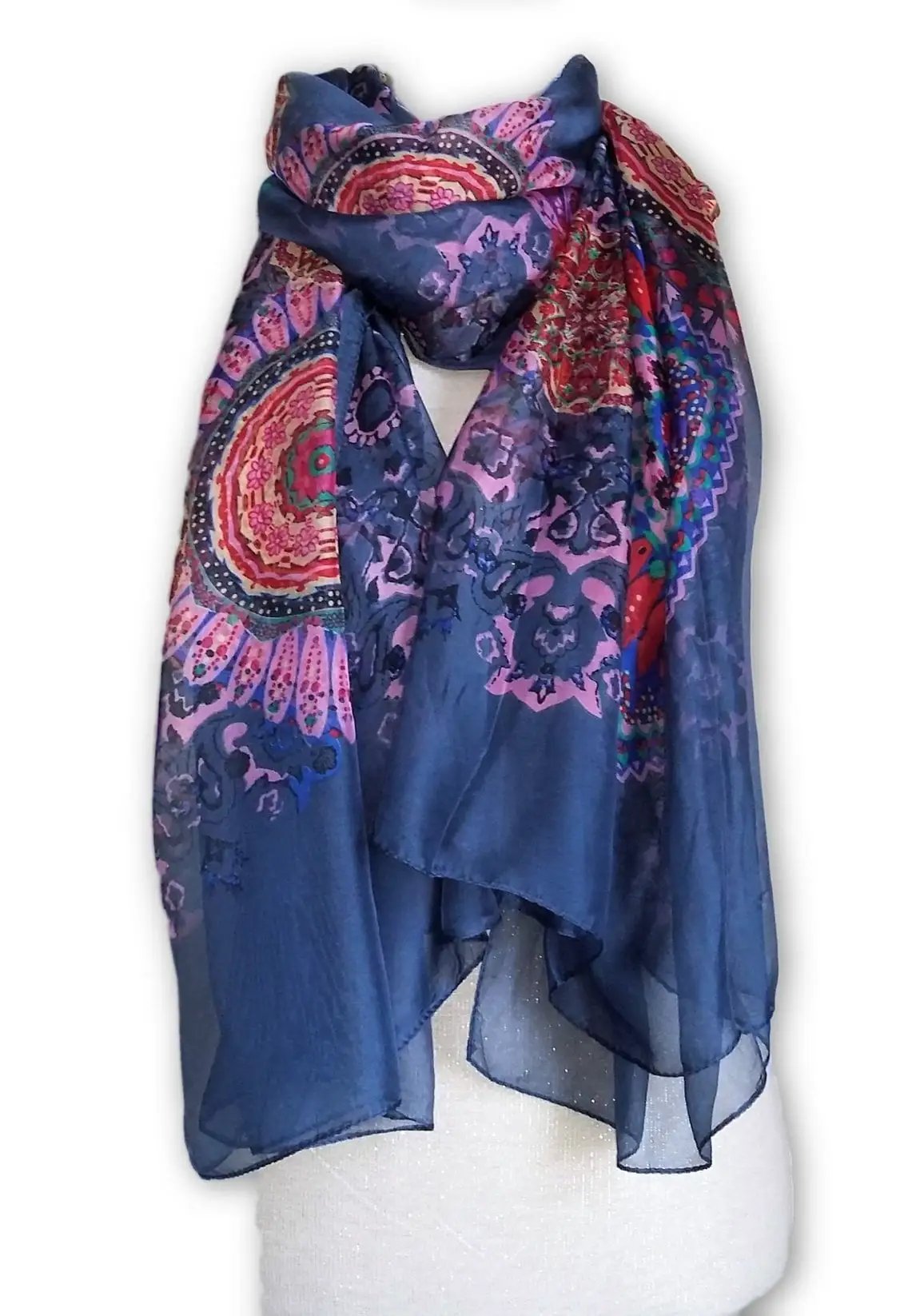 Large Silk Shawl Blue Scarf Handmade Silk Scarf Gift For Friend Silk Gift For Her Bikini Silk Wrap by productions