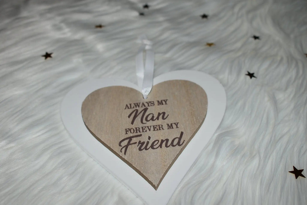Natural Double Heart Plaque - NAN - Always My Nan Forever My Friend by productions and print