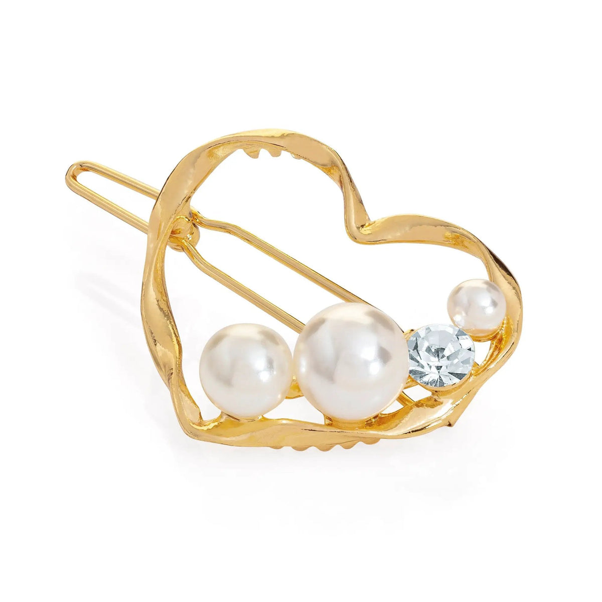 2 Pack Gold And Cream Pearl Colour Crystal Heart Design Hair Clip And Silver Cream Pearl Colour Crystal fFower design hair clip. by productions and print