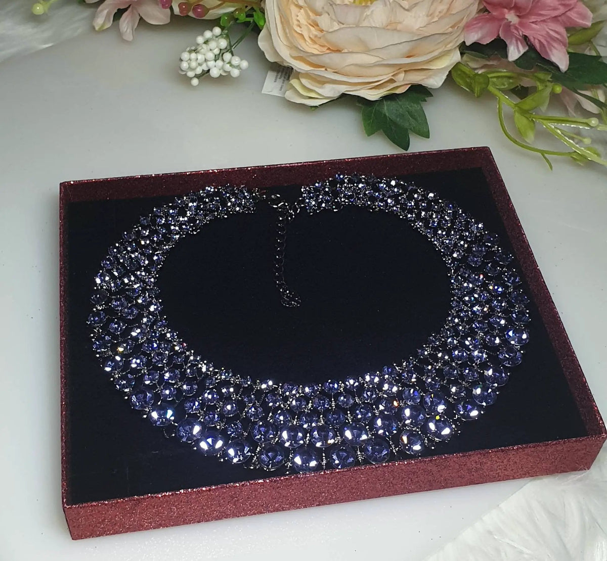 Purple Diamontè Crystal Choker Statement Necklace by Clarissas Boutique London