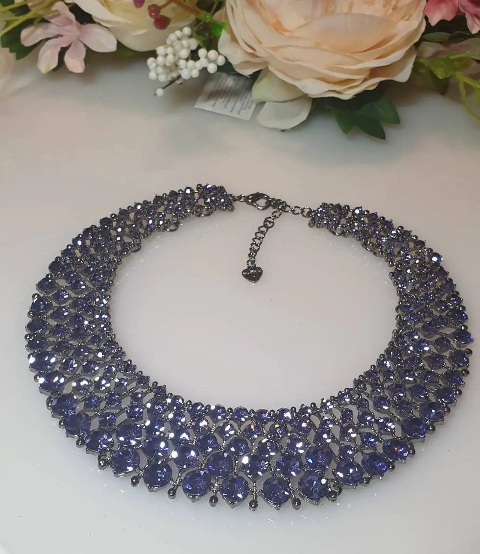 Purple Diamontè Crystal Choker Statement Necklace by Clarissas Boutique London