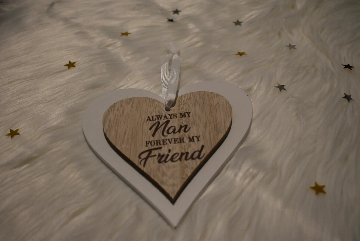 Natural Double Heart Plaque - NAN - Always My Nan Forever My Friend by productions and print