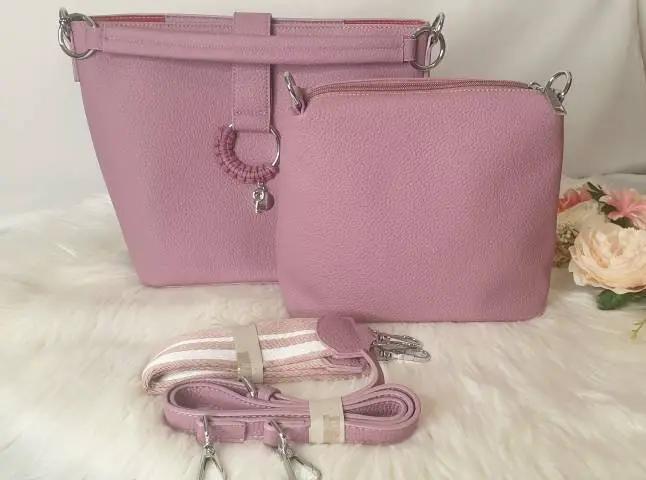 Leather Look Shoulder Bags 2-IN-1 Tote Bag Purple With 3 Straps by Clarissas Boutique London
