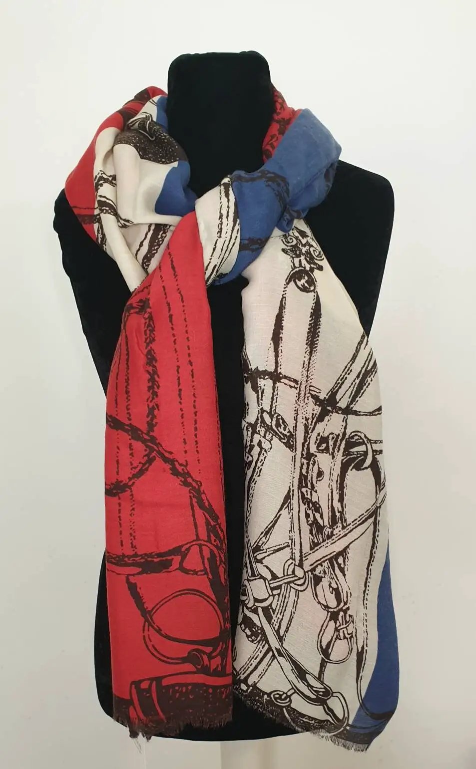 Red And Blue Frayed Chain Print Scarf by productions