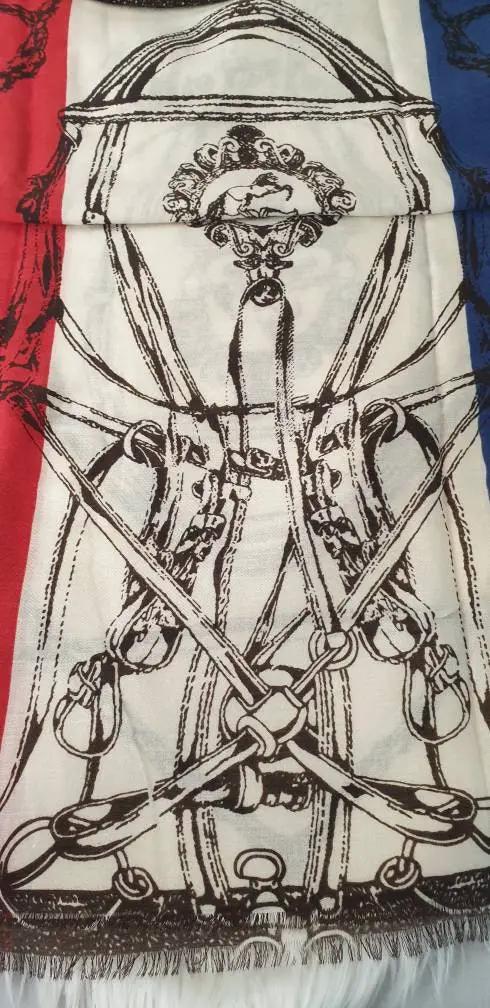 Red And Blue Frayed Chain Print Scarf by productions