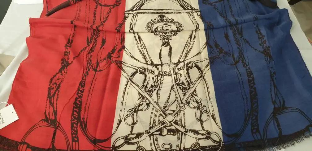 Red And Blue Frayed Chain Print Scarf by productions