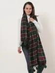 Green – Plaid Soft Long Scarf With Pom Pom Detail by productions and print