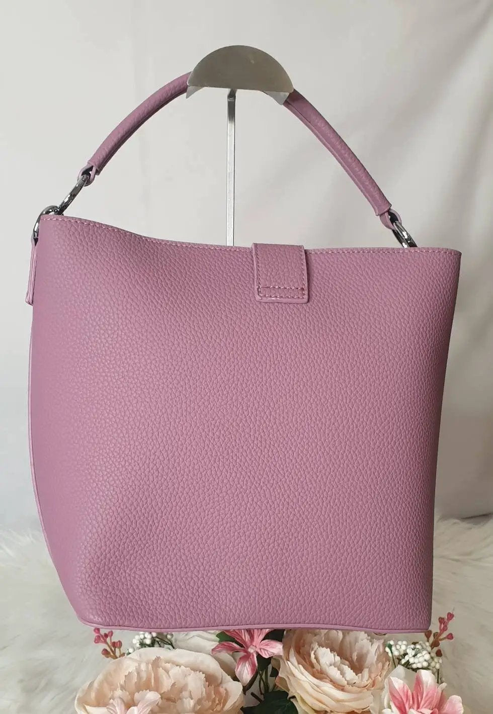 Leather Look Shoulder Bags 2-IN-1 Tote Bag Purple With 3 Straps by Clarissas Boutique London