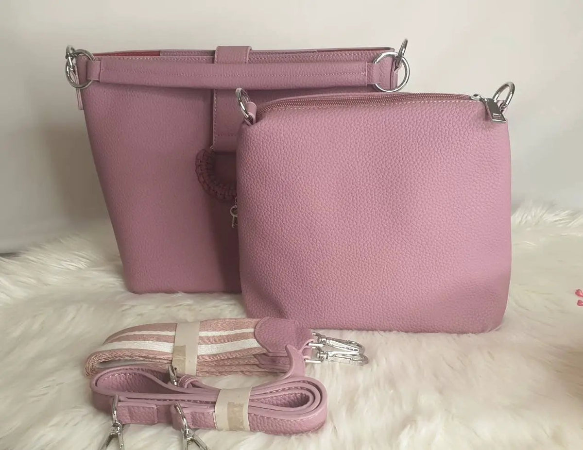 Leather Look Shoulder Bags 2-IN-1 Tote Bag Purple With 3 Straps by Clarissas Boutique London