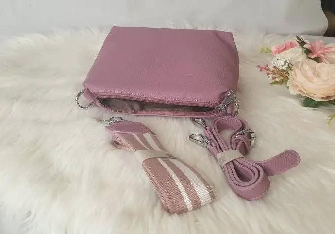 Leather Look Shoulder Bags 2-IN-1 Tote Bag Purple With 3 Straps by Clarissas Boutique London
