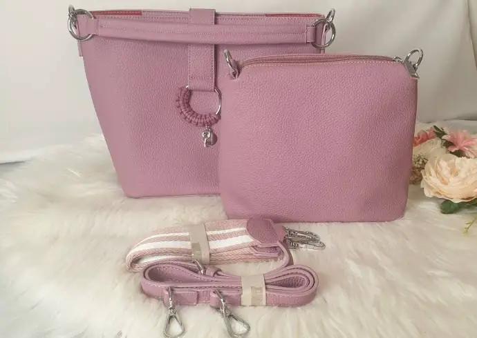 Leather Look Shoulder Bags 2-IN-1 Tote Bag Purple With 3 Straps by Clarissas Boutique London