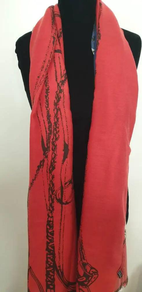 Red And Blue Frayed Chain Print Scarf by productions