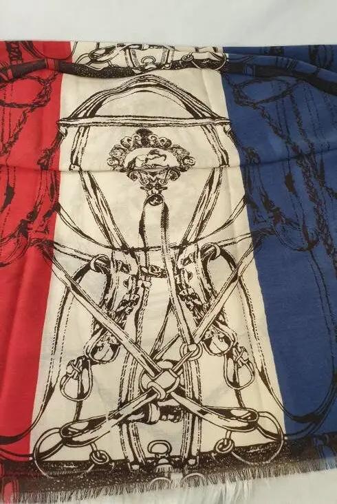 Red And Blue Frayed Chain Print Scarf by productions