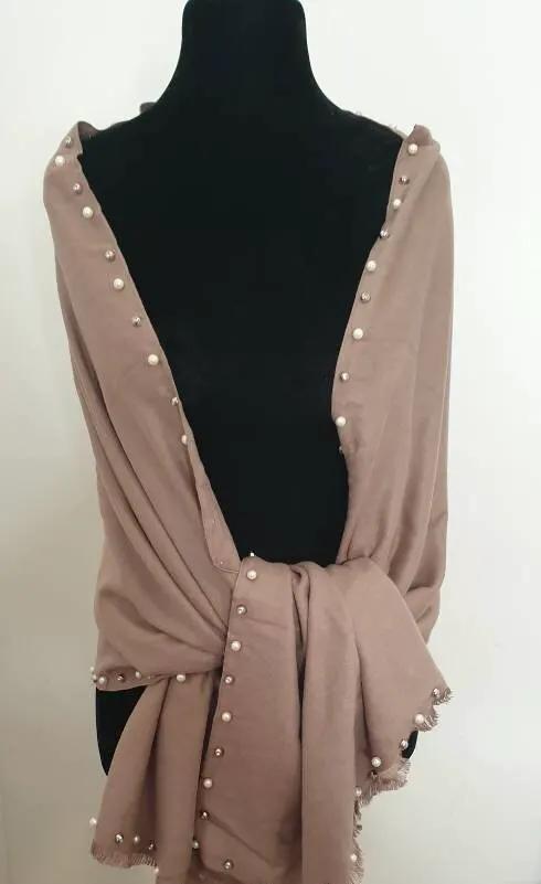Pearl & Diamante Trim Frayed Scarf by productions and print