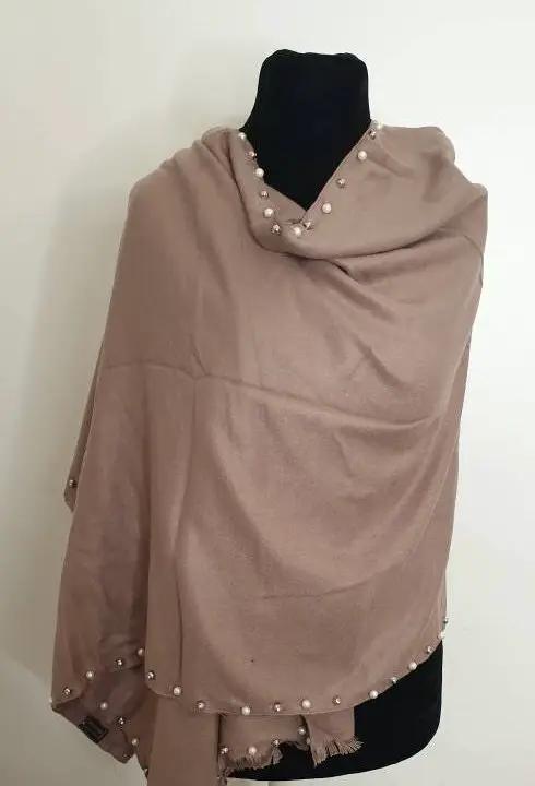 Pearl & Diamante Trim Frayed Scarf by productions and print