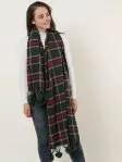 Green – Plaid Soft Long Scarf With Pom Pom Detail by productions and print