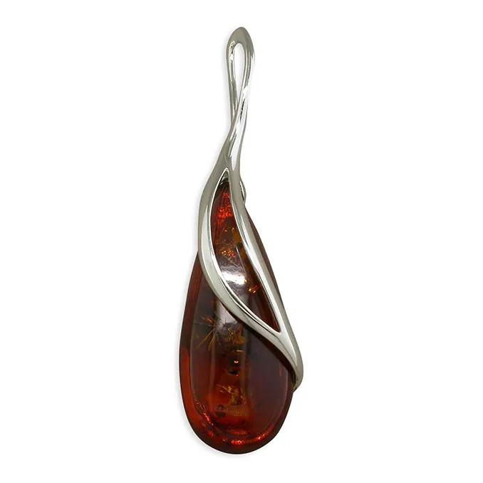 Sterling Silver Earring - Split-overlay cognac amber teardrop drop by Clarissas Boutique London