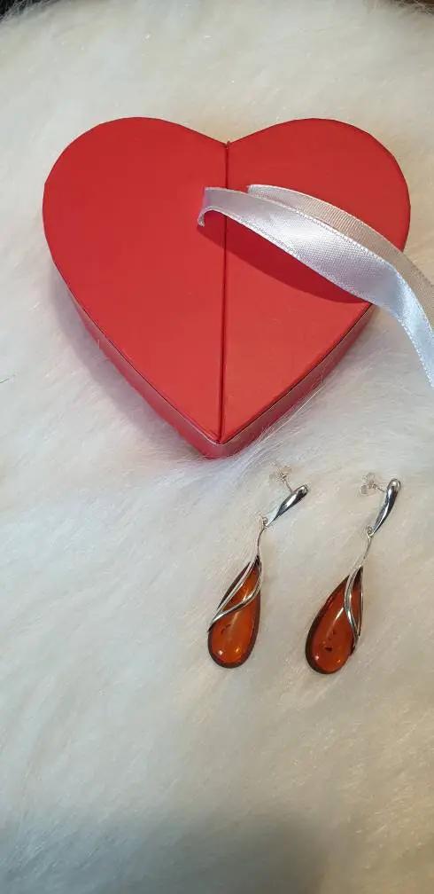 Sterling Silver Earring - Split-overlay cognac amber teardrop drop by Clarissas Boutique London