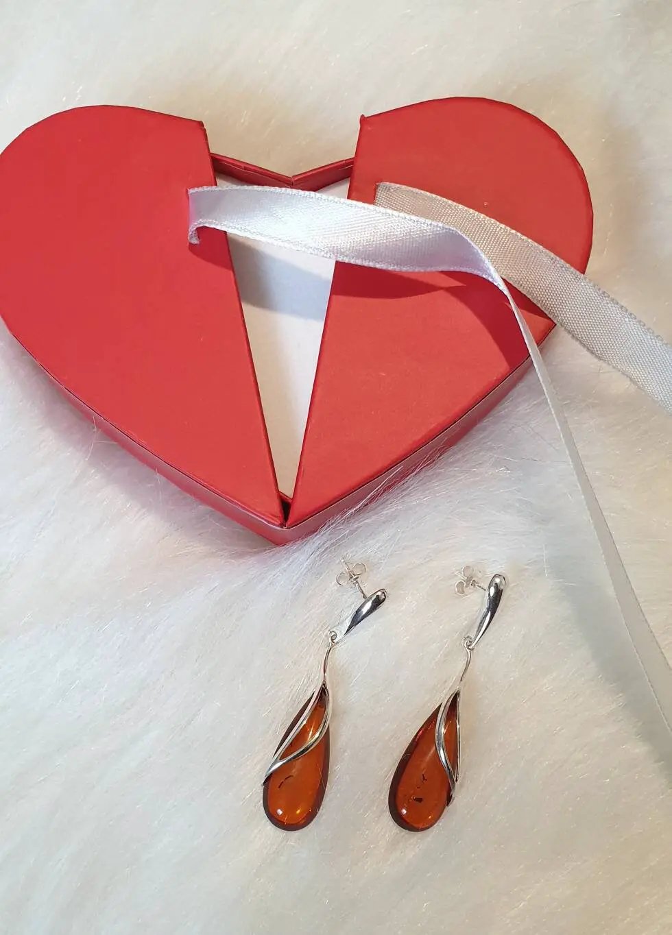 Sterling Silver Earring - Split-overlay cognac amber teardrop drop by Clarissas Boutique London