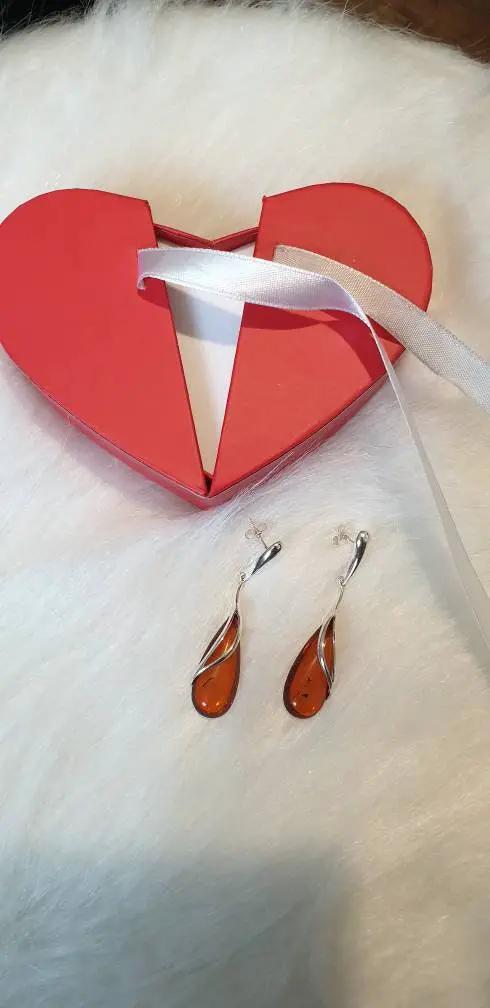 Sterling Silver Earring - Split-overlay cognac amber teardrop drop by Clarissas Boutique London