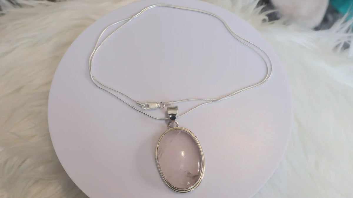 Sterling Silver Necklace With Rose Quartz Pendant by Clarissas Boutique