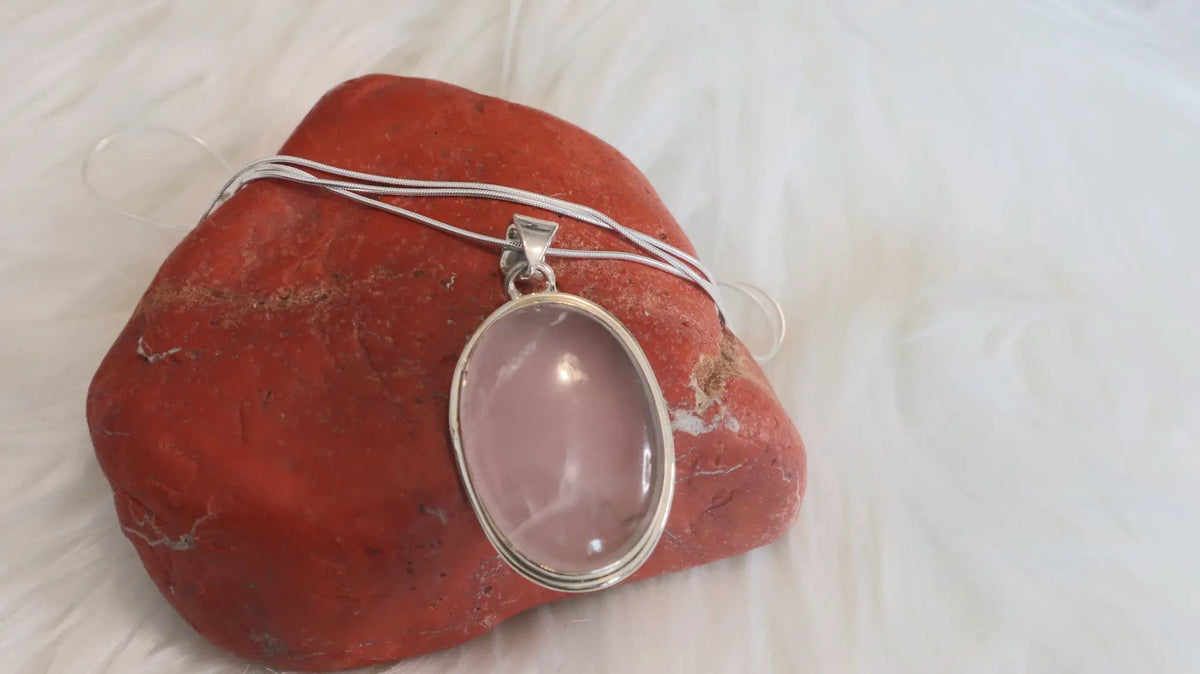 Sterling Silver Necklace With Rose Quartz Pendant by Clarissas Boutique