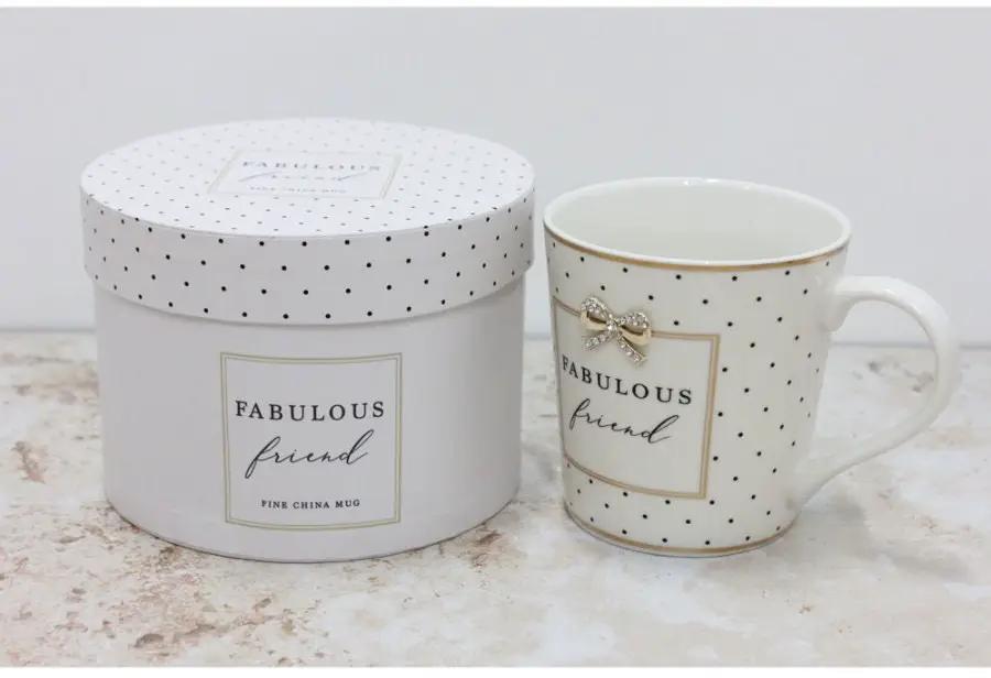 Fine China Mug for Friend – Polka Dot Design with Embellished Bow Gift Box by productions